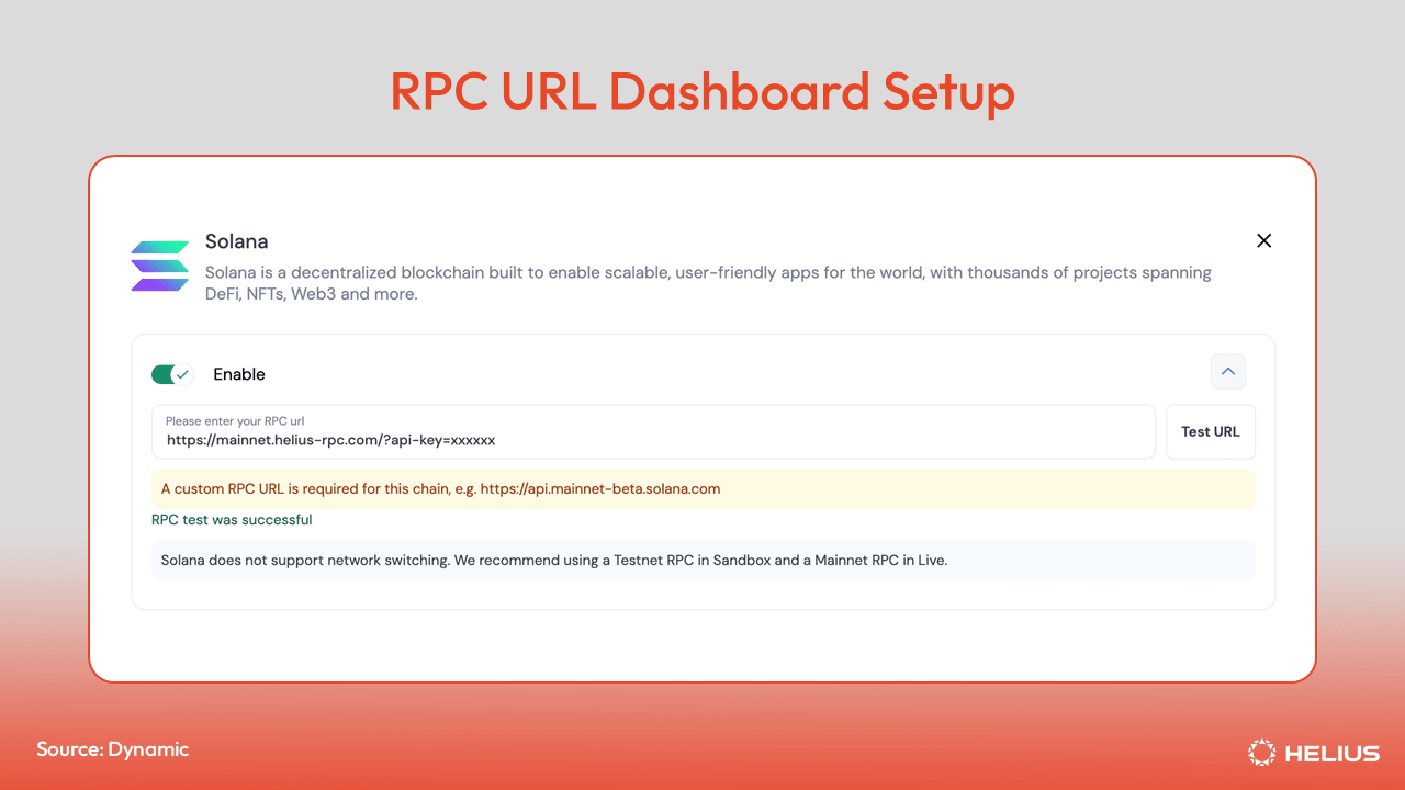 在Dynamic仪表板中添加你的Helius RPC URL