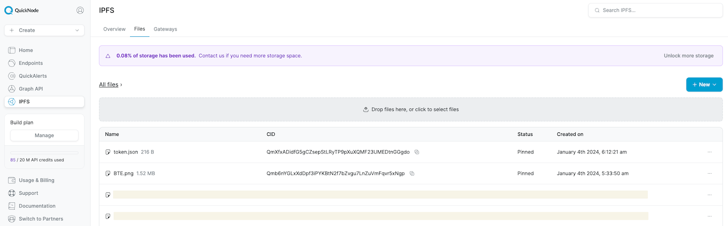 带有代币图标和元数据上传到 IPFS 的仪表板屏幕截图