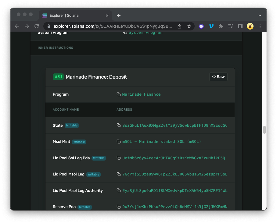 Solana Explorer: 解析的 Marinade 指令