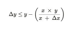 描述如何找到我们可以用 x 交换的 y 数量的通用公式图像。 Δy ≤ x - \(xy/\(x+Δx\)\)
