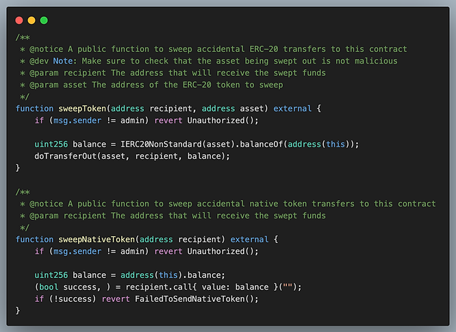 sweepToken function