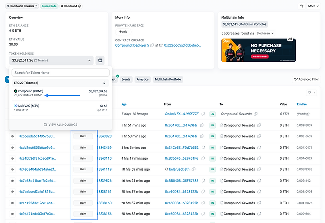 Etherscan compound reward contract