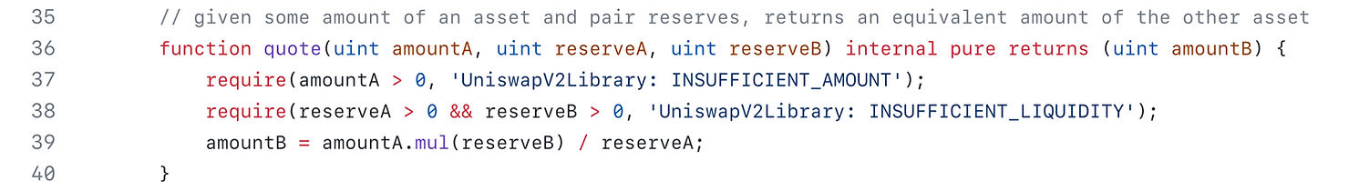 uniswap v2 library quote function