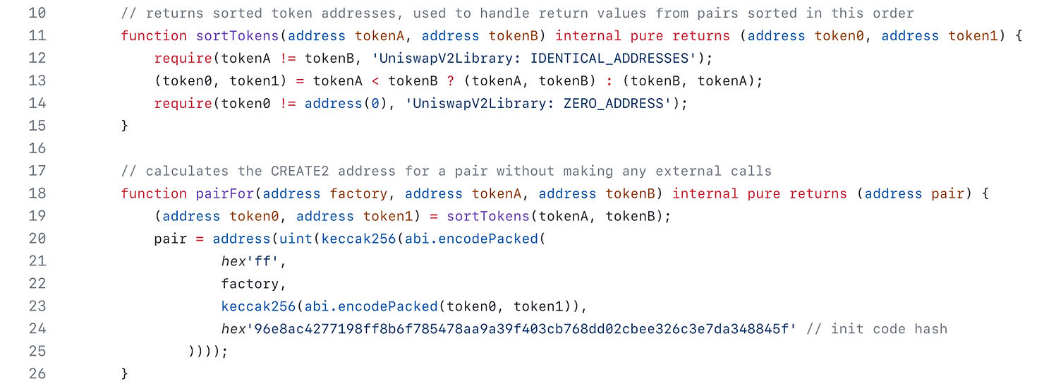 functions pairFor and sortTokens