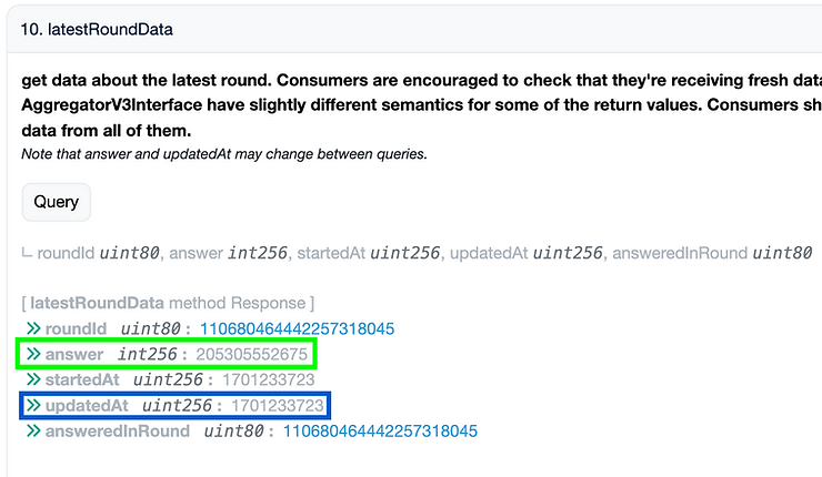 latestRoundData\(\) function return on Etherscan