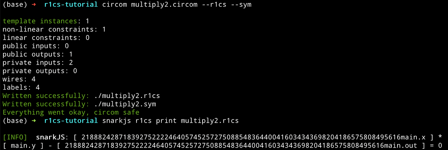 console result of Circom compilation