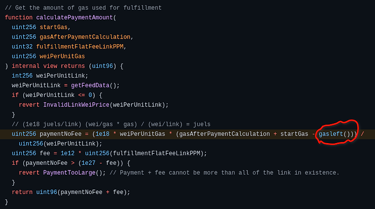 chainlink using gasleft for calculating oracle fees