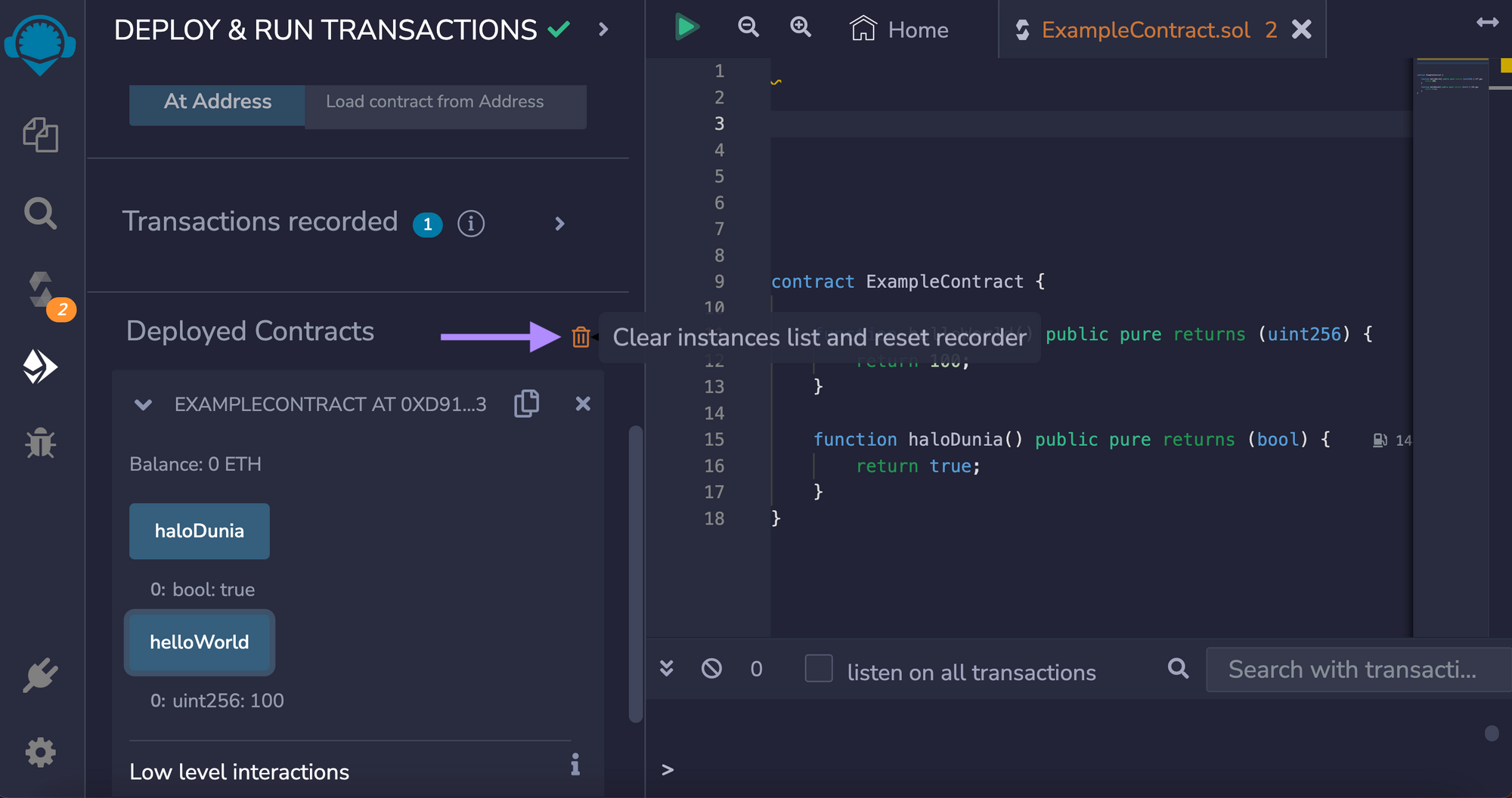 Deleting a smart contract from Remix