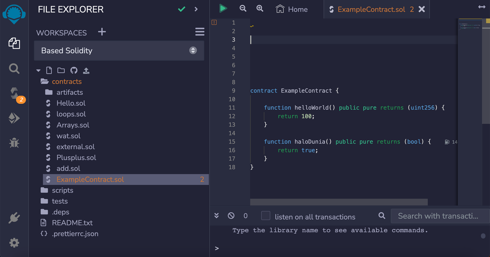 Solidity code in the Remix editor