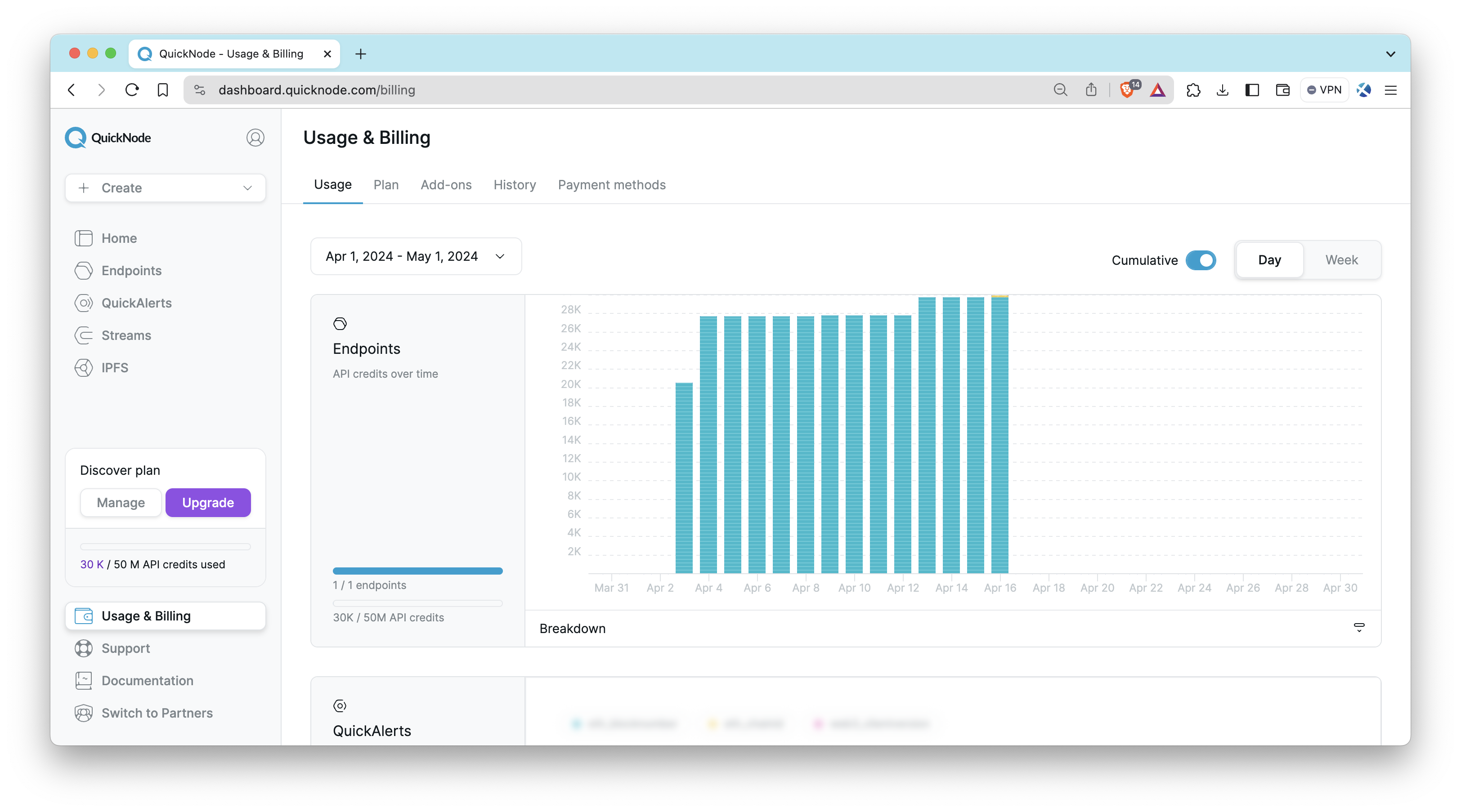 QuickNode 使用与计费页面