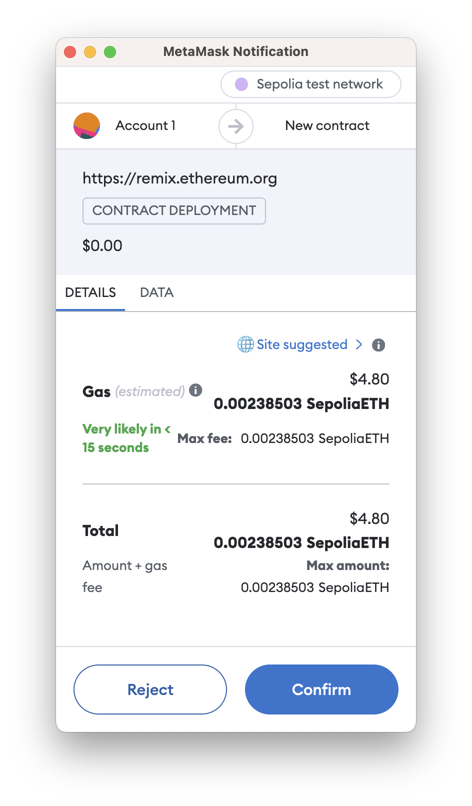 Metamask transaction confirmation