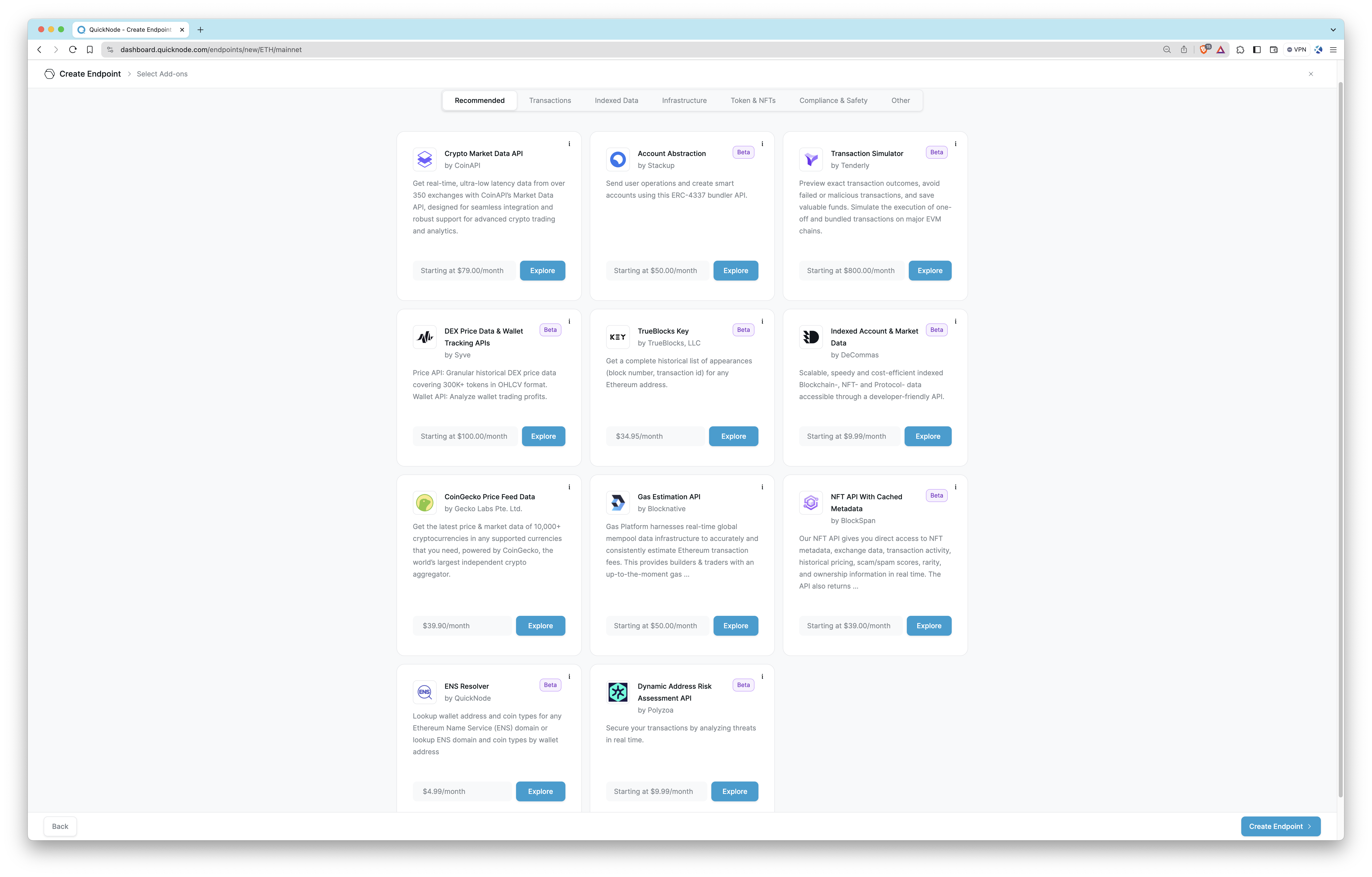 QuickNode 端点附加组件