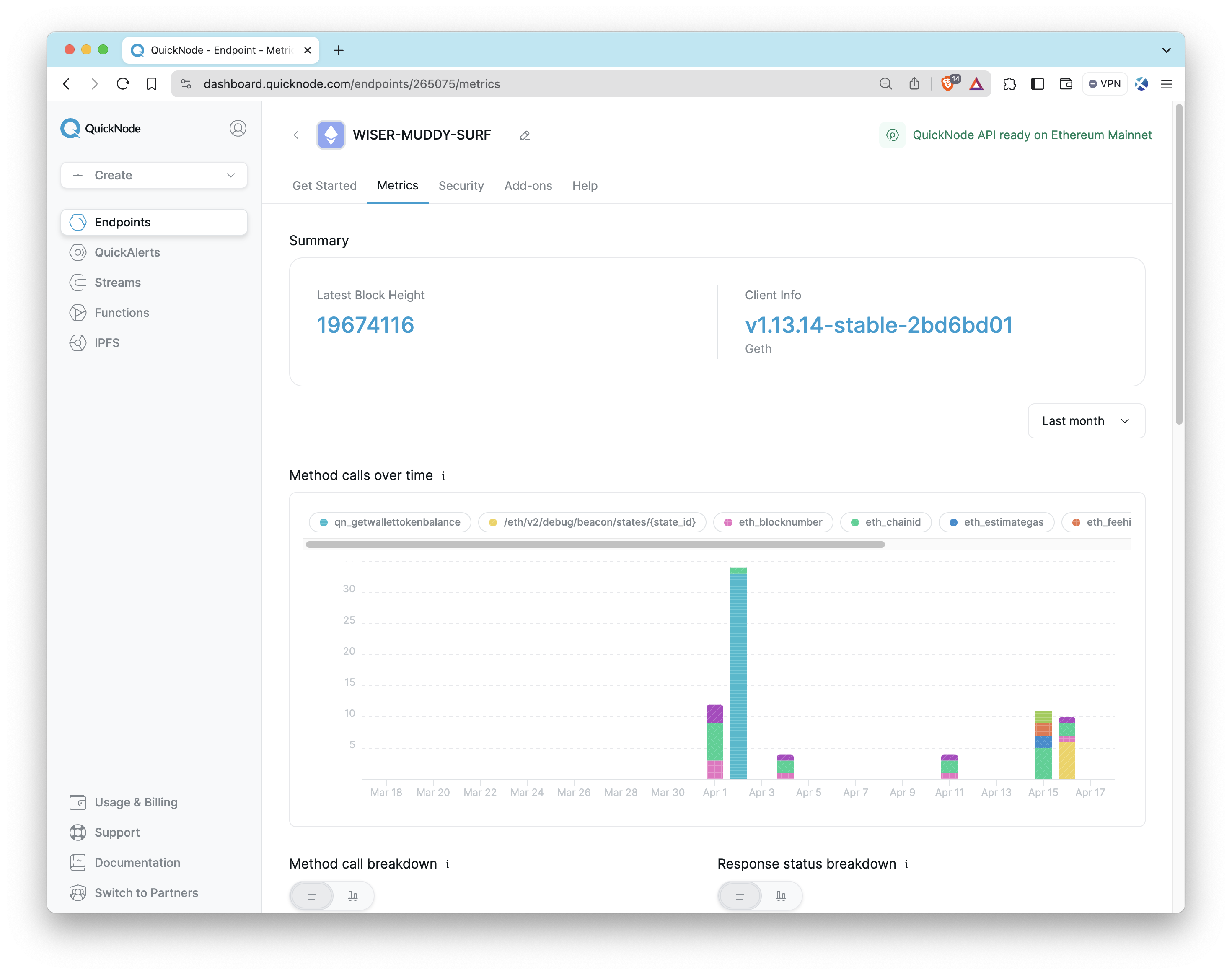 QuickNode 指标页面