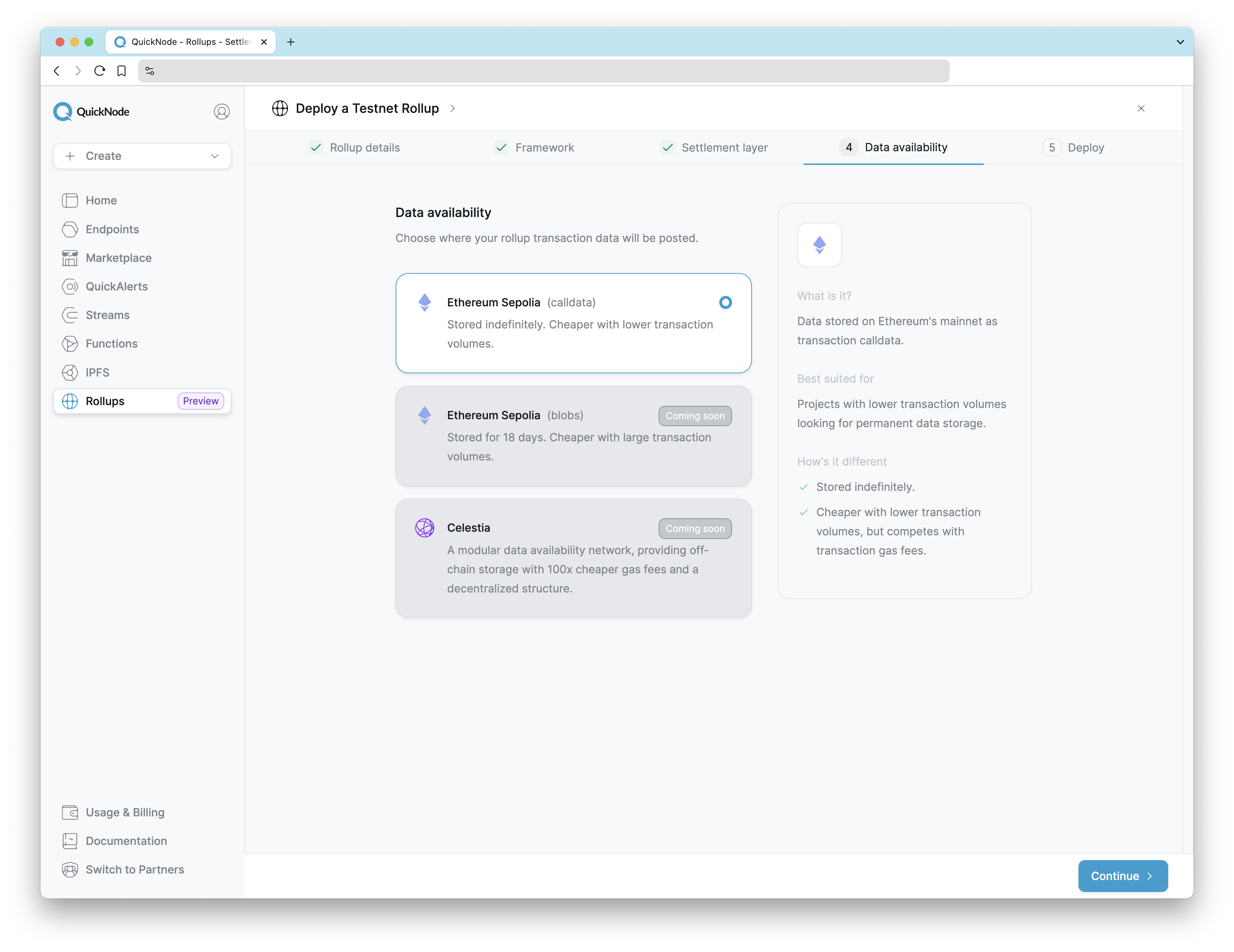 RaaS Dashboard - Data Availability Selection