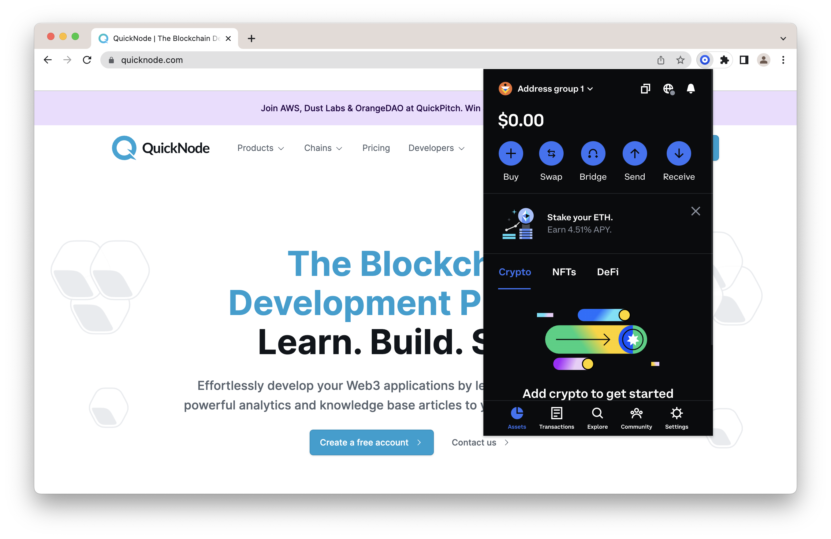 Coinbase Wallet 和 QuickNode 页面