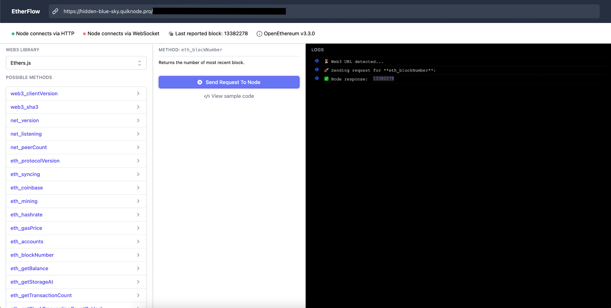 带有输出的 Etherflow 页面截图