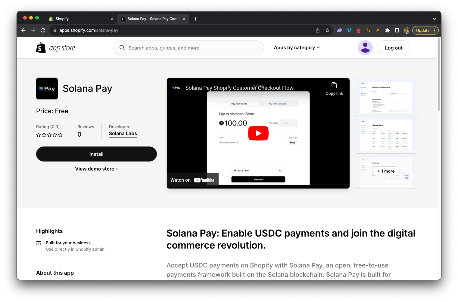 Solana Pay Shopify 应用