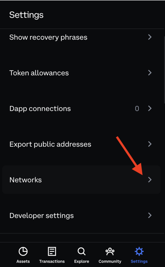 Coinbase Wallet 设置选项卡