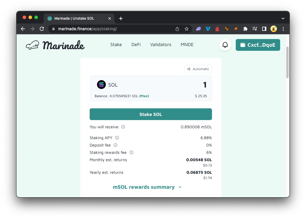 Marinade 质押页面