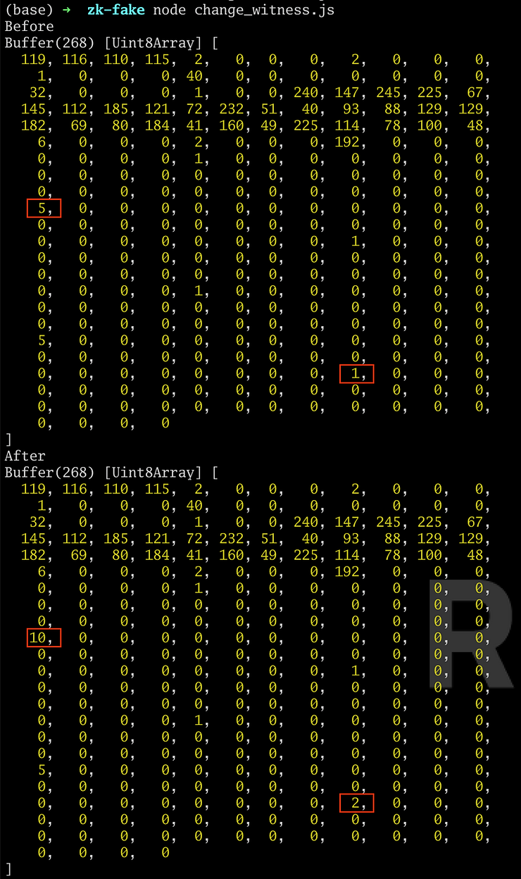 highlighting changed bytes in witness.wtns