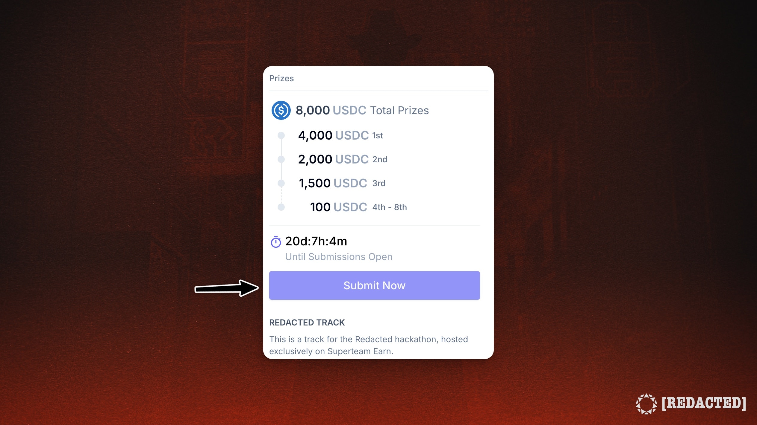 redacted hackathon submission button