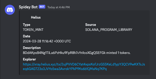 Discord Bot 发送的新代币铸造通知