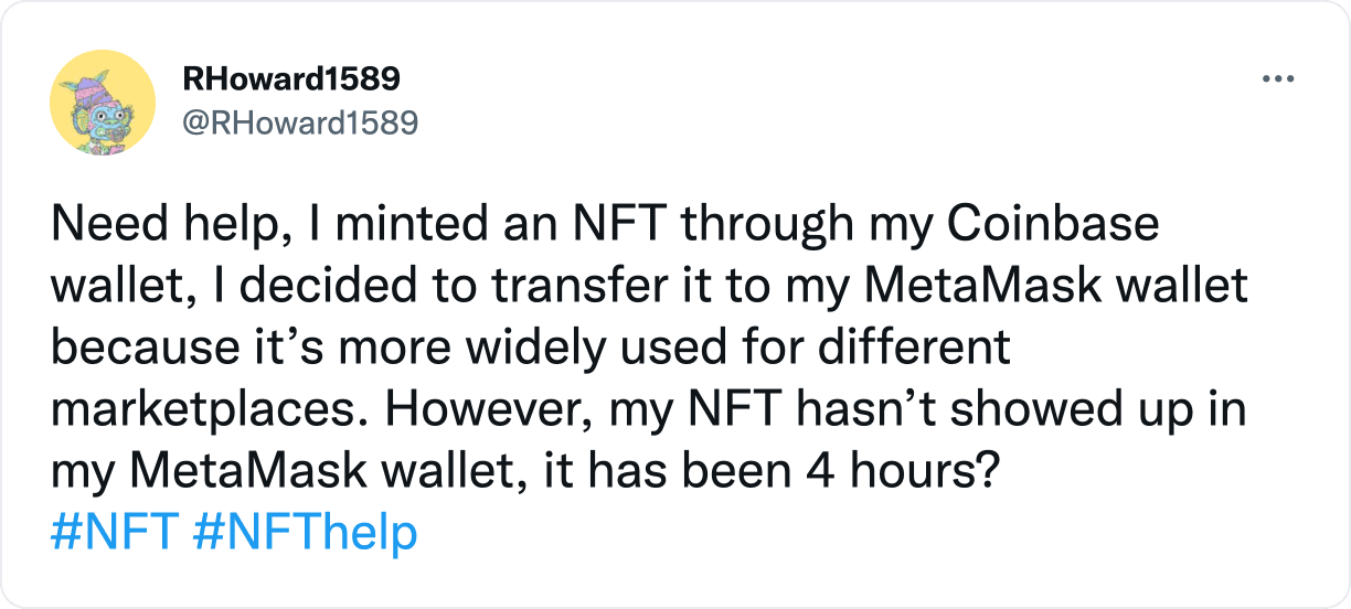 NFT 在 4 小时后未显示在用户钱包中