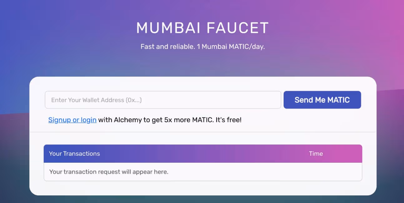 从 Alchemy 的 Mumbai 水龙头获取免费的 testnet Matic