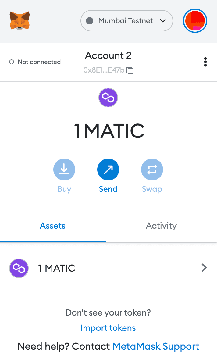 确认已发送的 Matic 测试网代币
