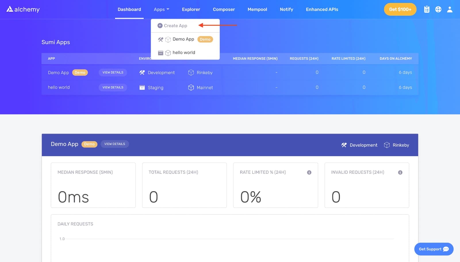 在 Alchemy 仪表板上创建一个 API 密钥