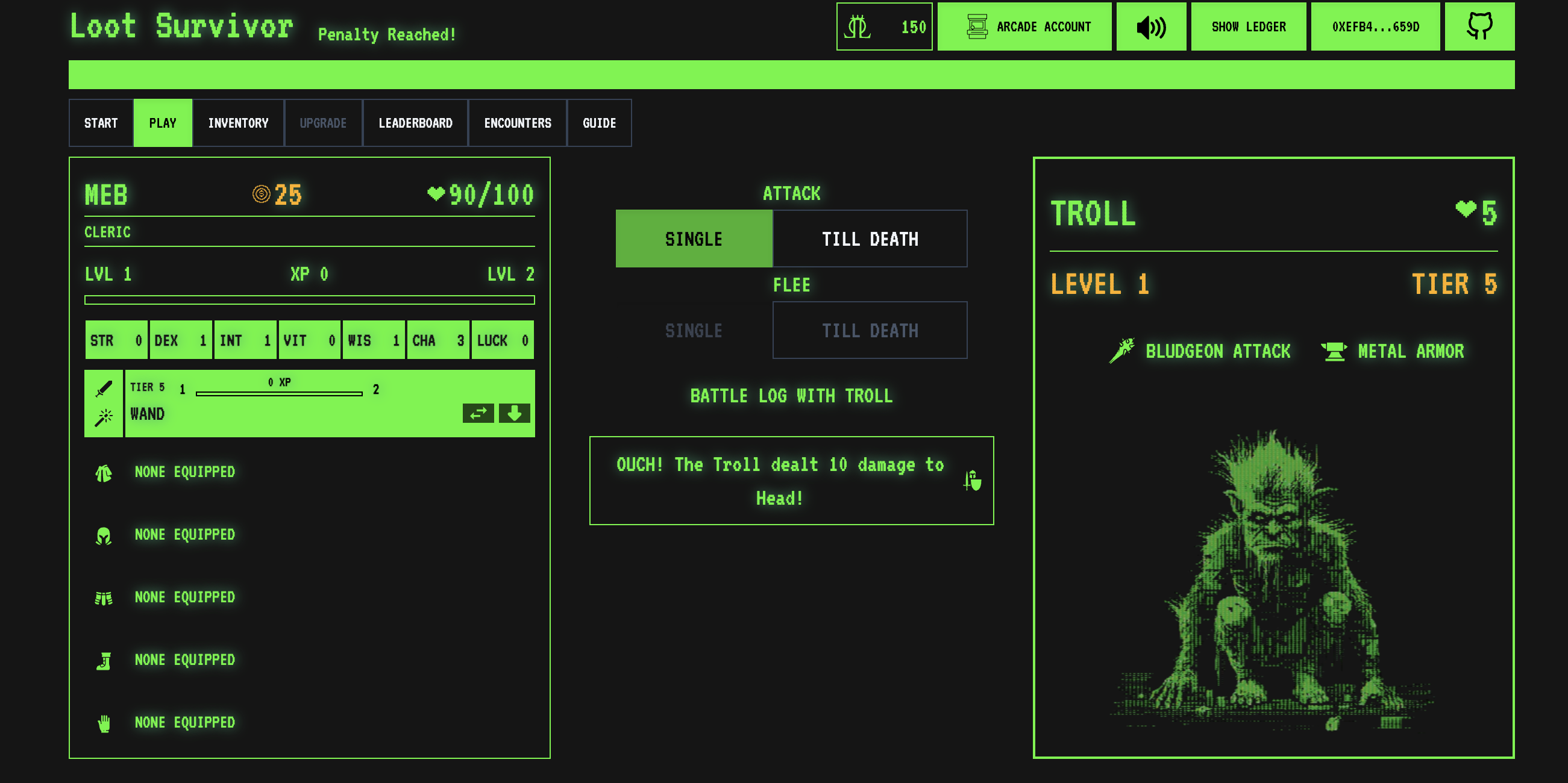 玩 Loot Survivor 时的主 UI。