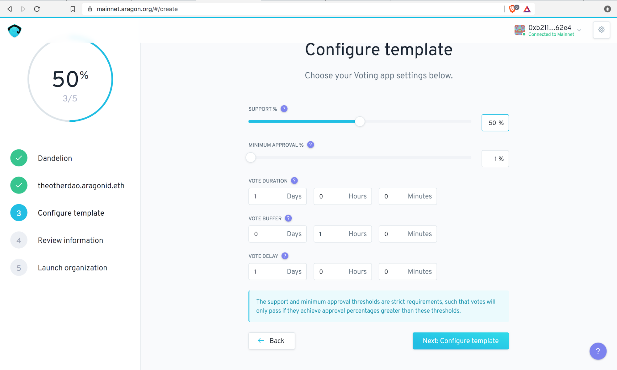 Aragon 允许你微调 DAO 的规则。