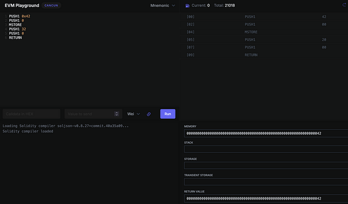 https://www.evm.codes/playground 中 playground 默认示例 OPCodes