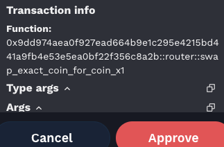 liquidswap 上的 petra 提示截屏