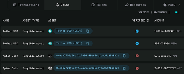 aptos explorer 上 Cellana APT-USDt 池的币页面截屏