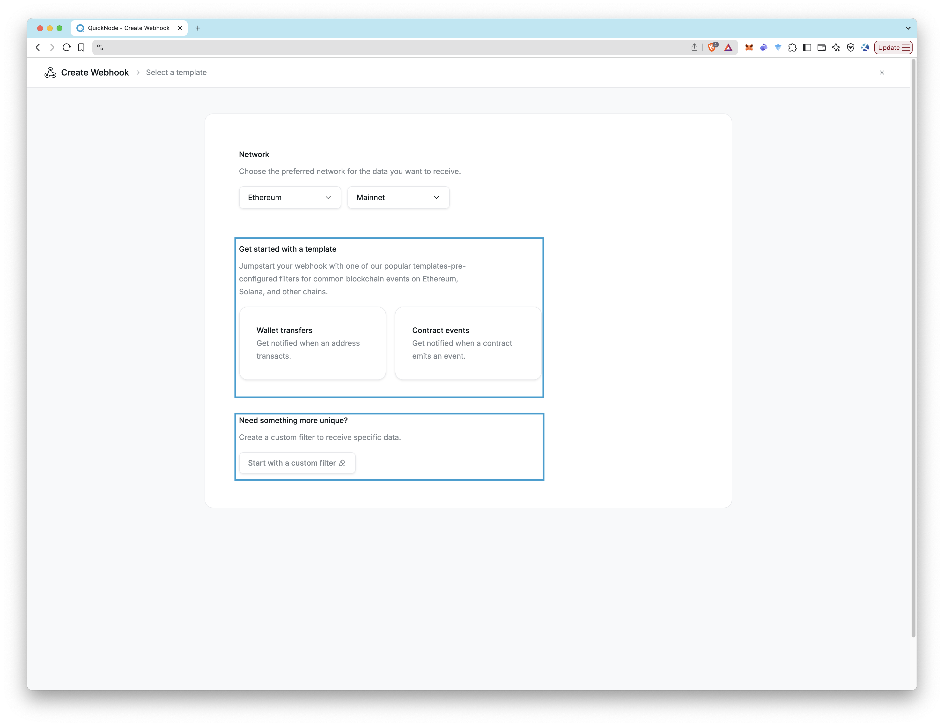Webhooks 选择一个模板