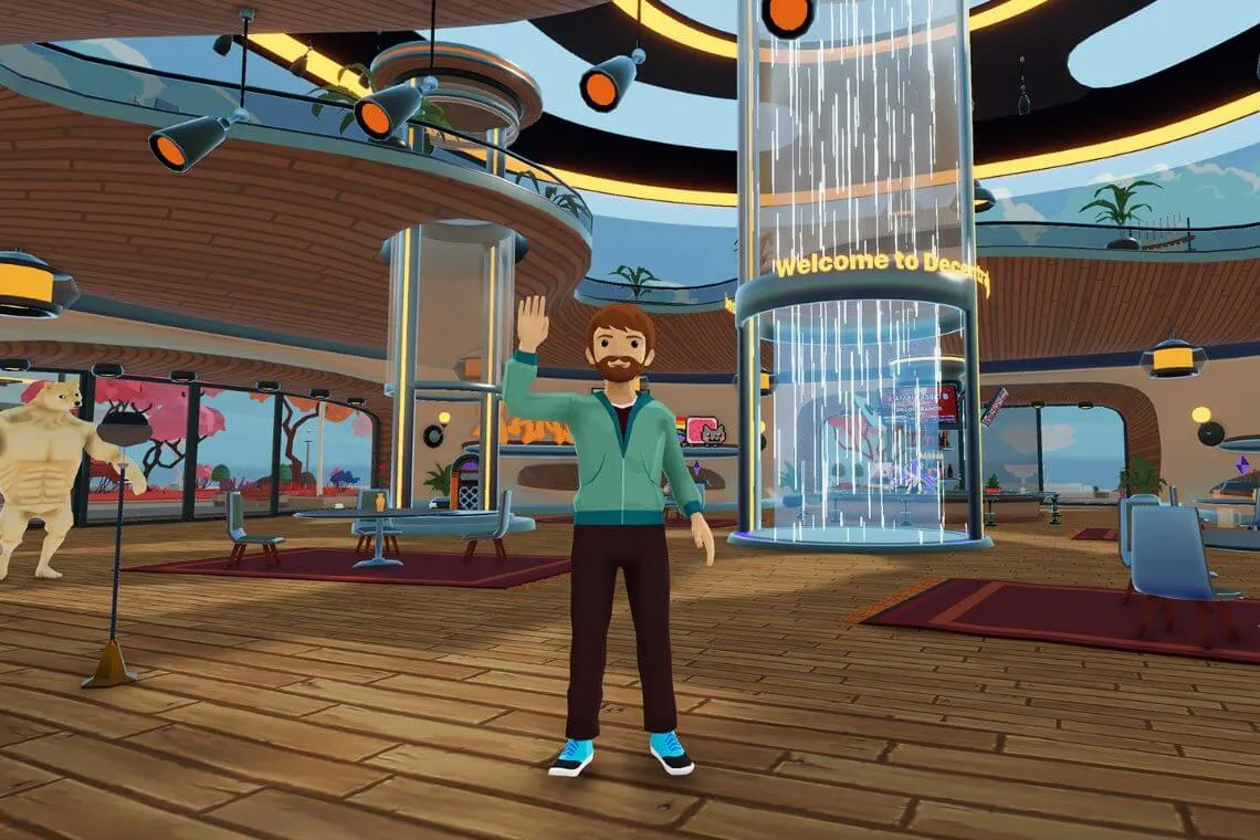 一张玩家头像角色在 Decentraland 虚拟世界中的截图。