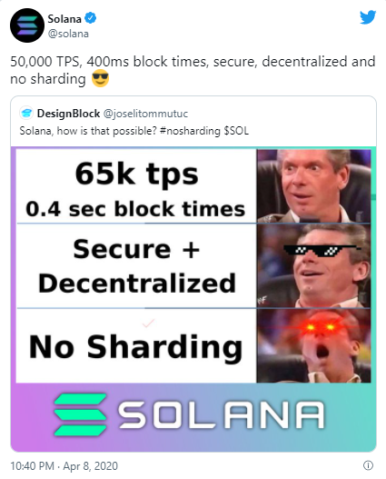 Solana 的 Twitter 管理员开玩笑说，与其他区块链相比，该网络的速度有多快。