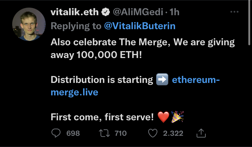 冒充Vitalik Buterin的加密货币网络钓鱼诈骗