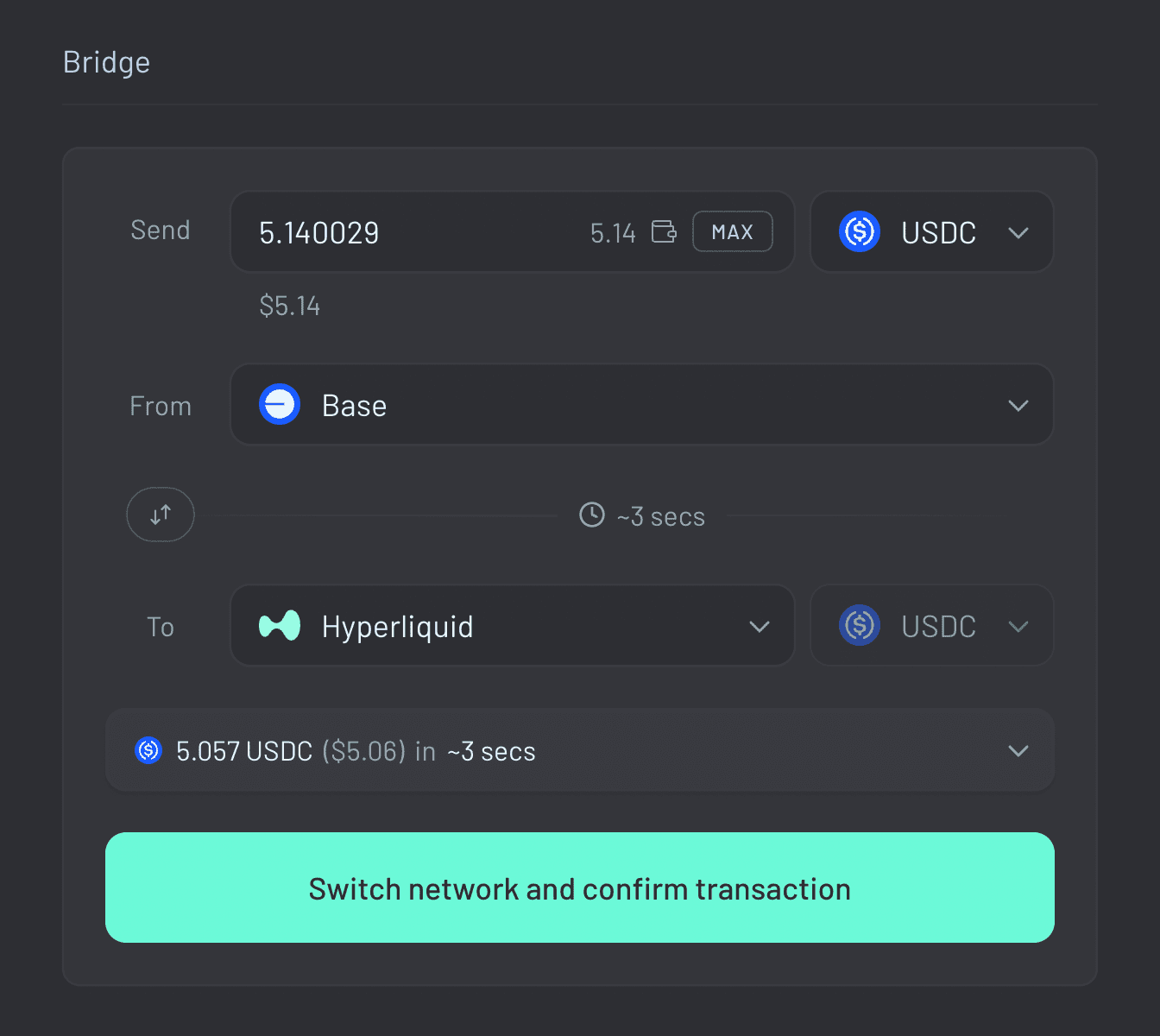 Step 5: Enter the amount of $USDC you want to bridge.