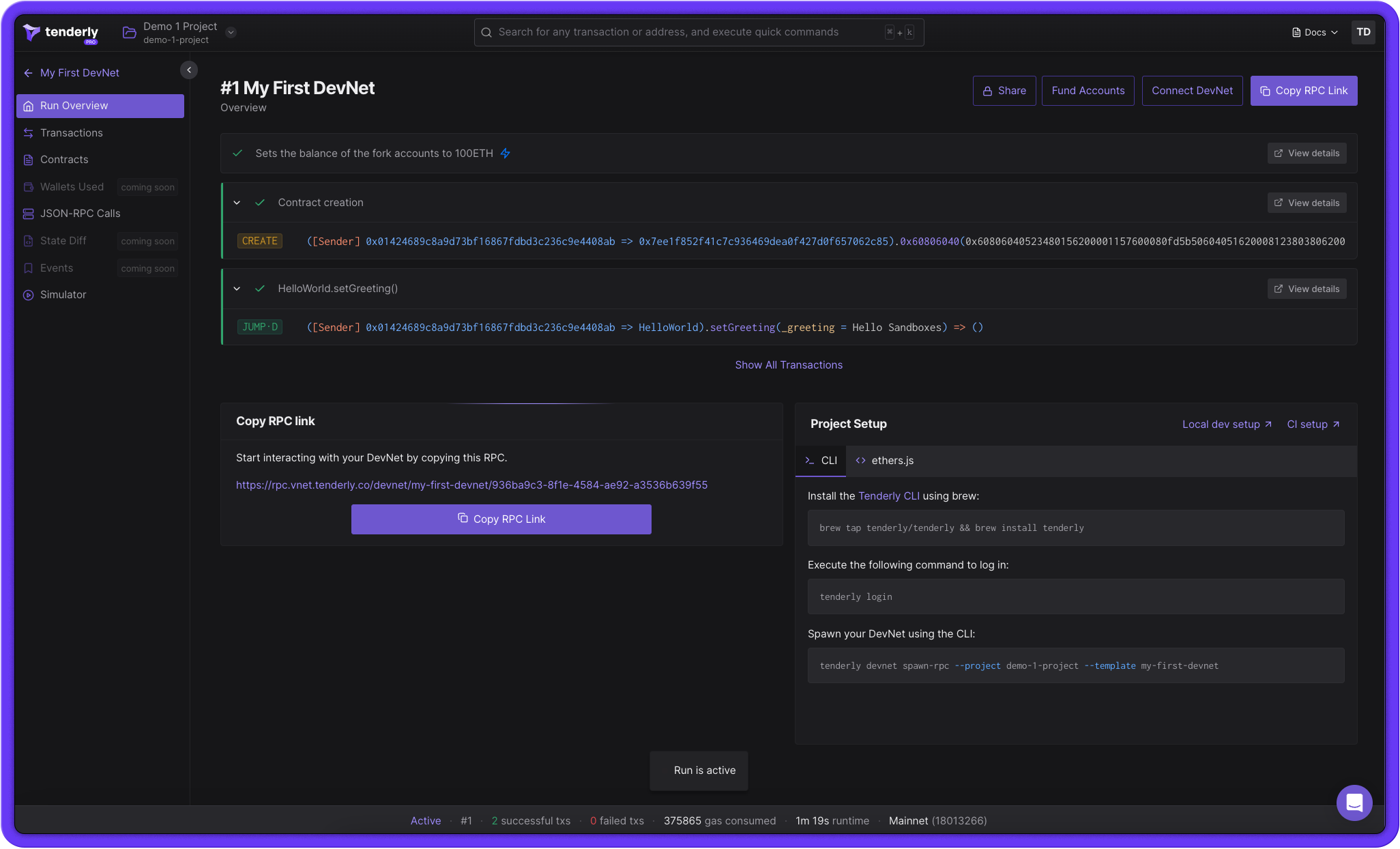 devnets dashboard