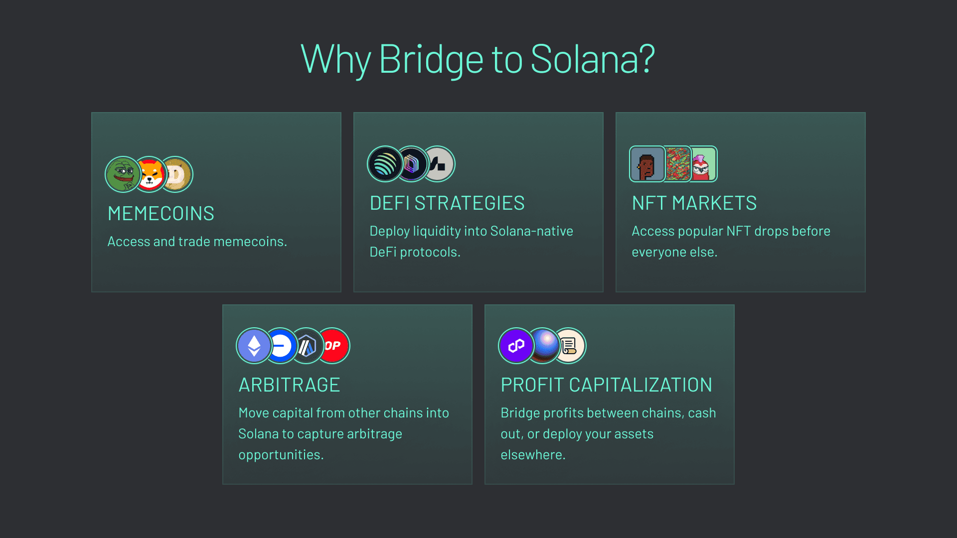 Solana 生态系统是许多用例的所在地，包括 **memecoin**、DeFi 策略、NFT 市场、套利机会等等.