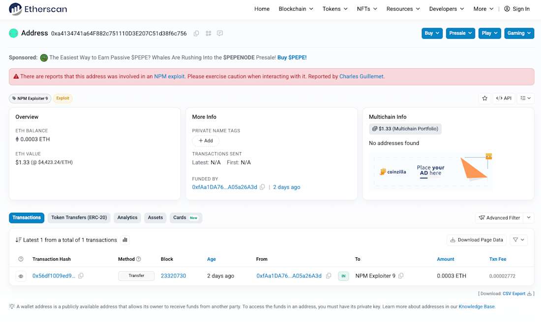 Etherscan NPM 黑客