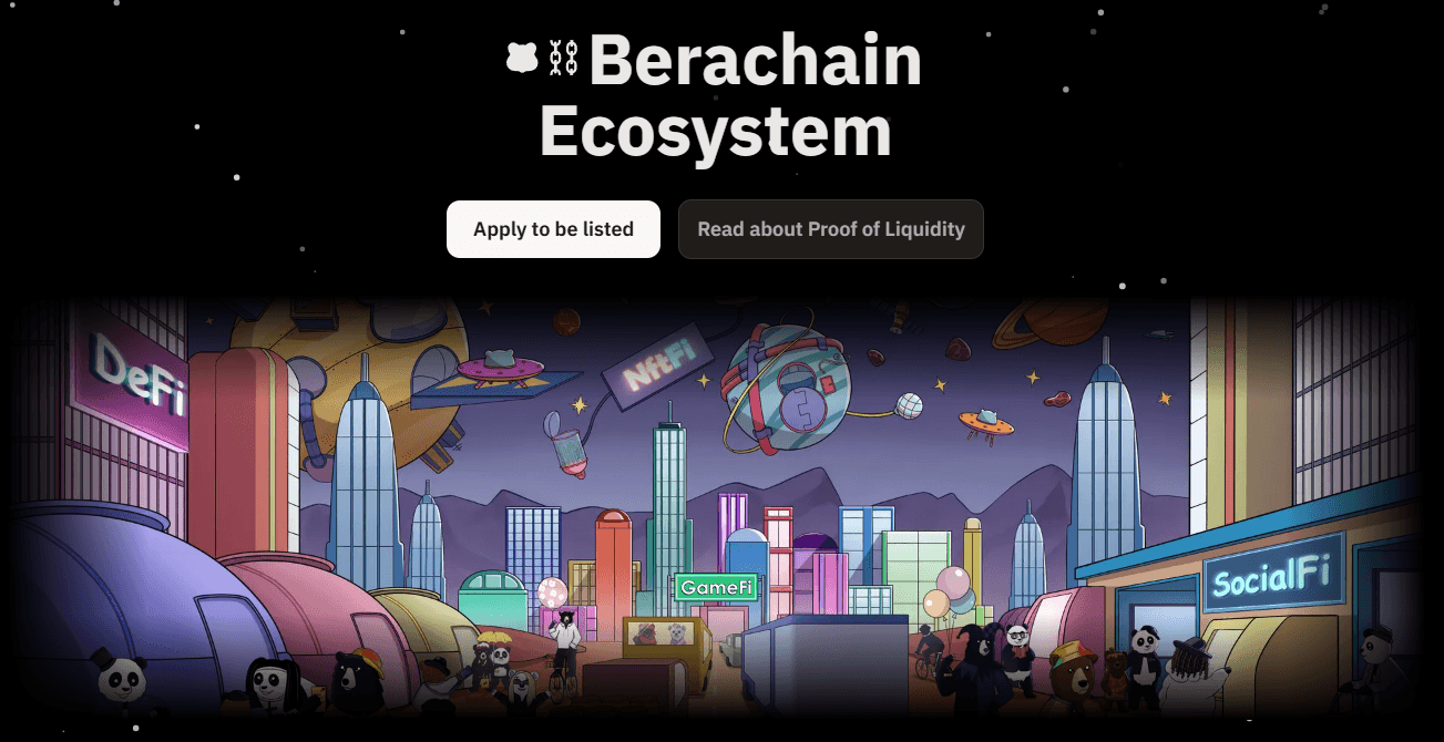Berachain 生态系统页面列出了 Berachain 上的所有项目