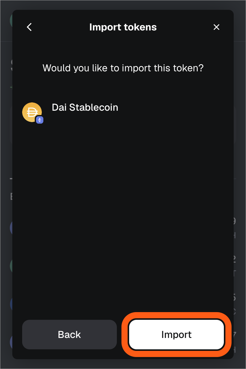 MetaMask 扩展程序确认代币导入