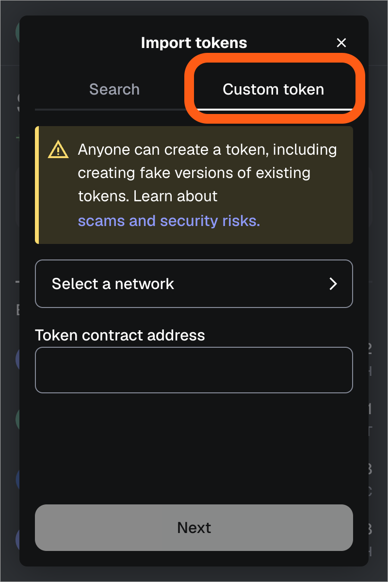 MetaMask 扩展程序导入代币自定义代币选项卡