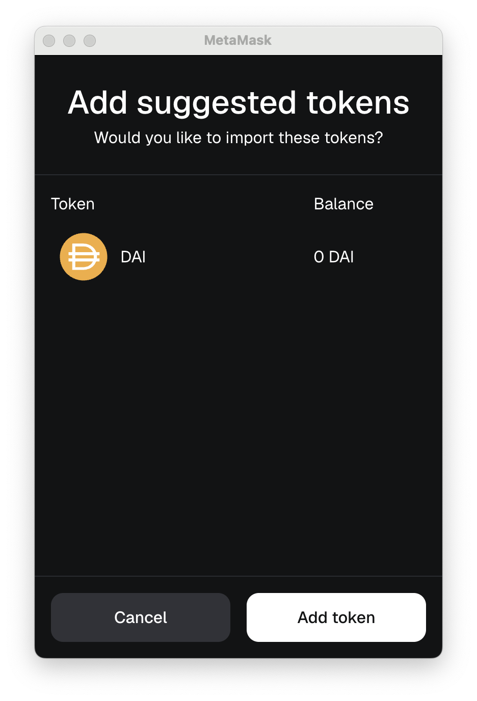 MetaMask 扩展程序从 etherscan 添加代币提示