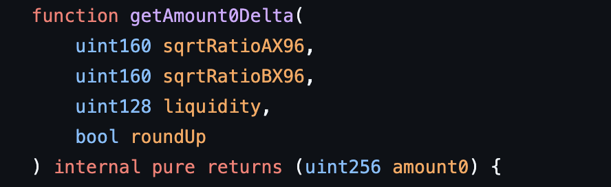 getAmount0Delta 函数
