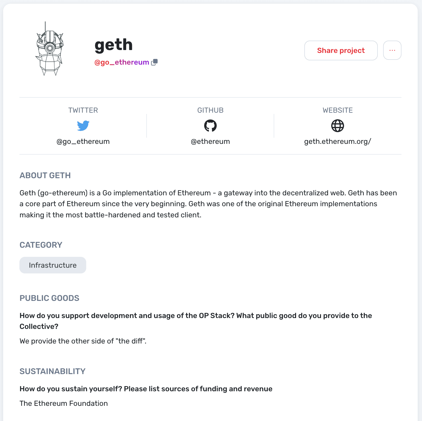 Geth 的项目简介：https://app.optimism.io/retropgf-discovery/0x60AdC0F89a41AF237ce73554EDe170D733ec14E0