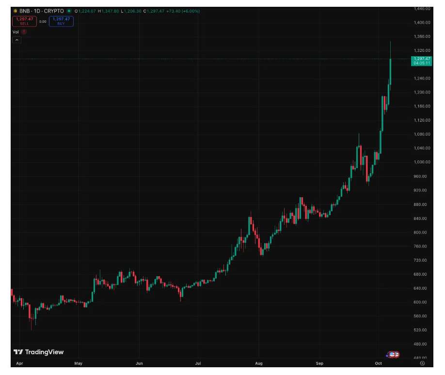 BNB 价格图表，10 月 7 日
